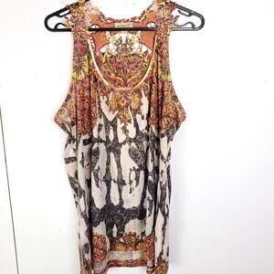 One World Top Womens XL Cutout Embroidered Sleeves Artsy Abstract Sequin Neck